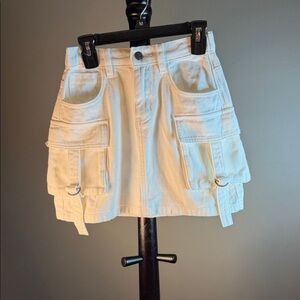 Girls White Cargo Pocket Skirt - Casual Utility Style